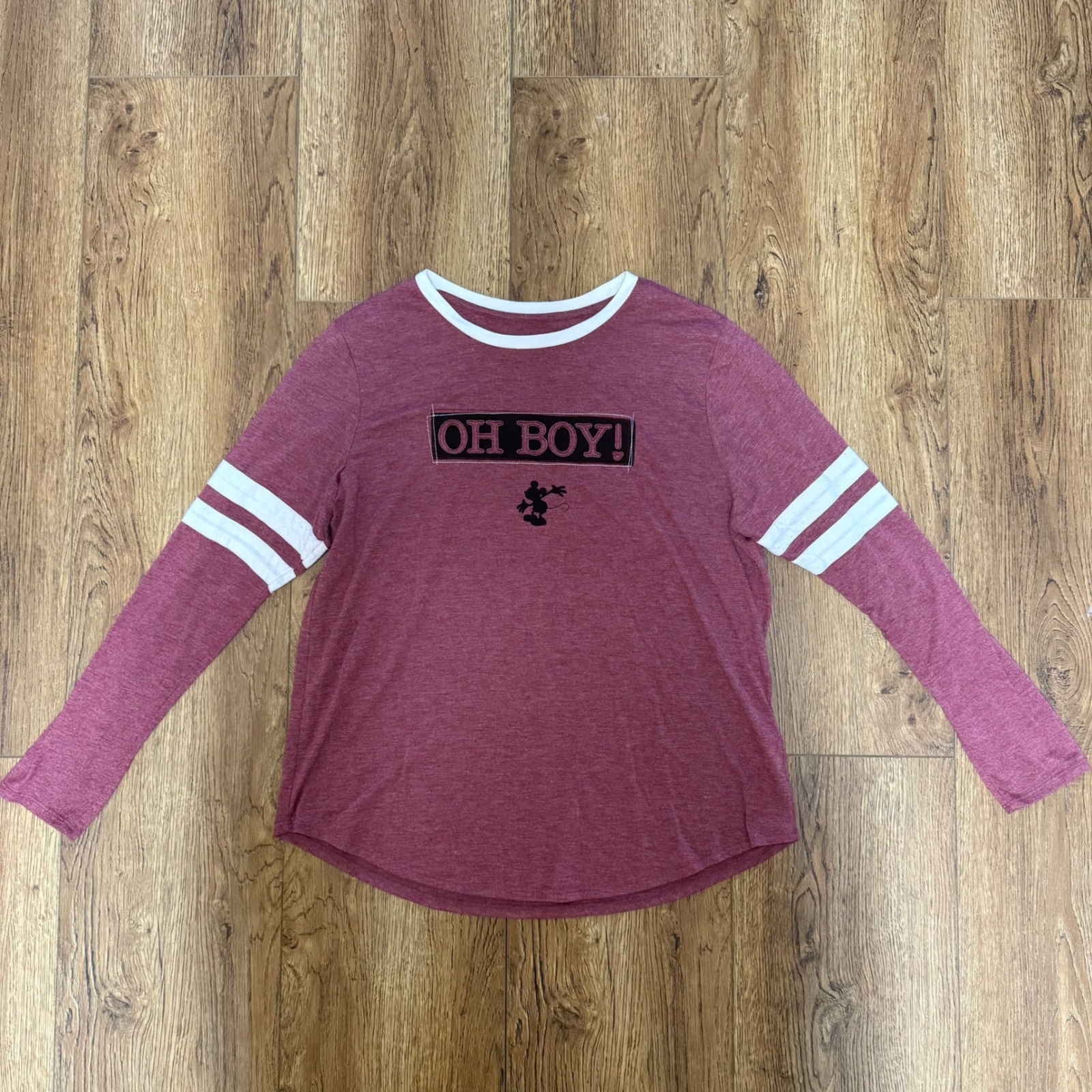 Disney Mickey Mouse Oh Boy Maroon Long Sleeve Graphic T-Shirt Womens Xl
